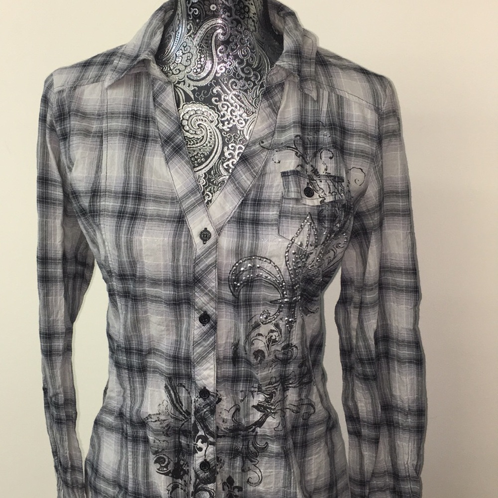 Embellished plaid shirt